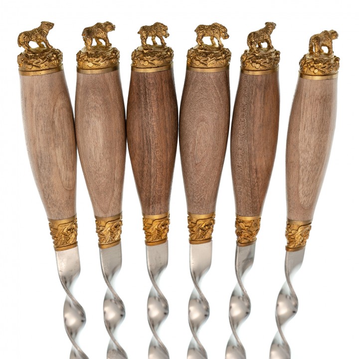 Набор из 6-ти шампуров Зверь, латунь