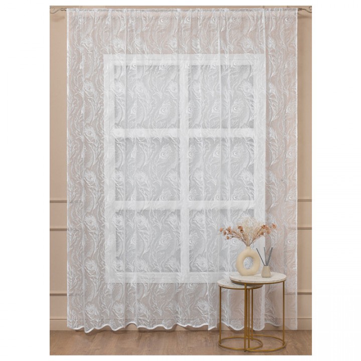 штора тюлевая на шт.ленте AMORE MIO Перья жаккард 300х270см белая, арт.96556