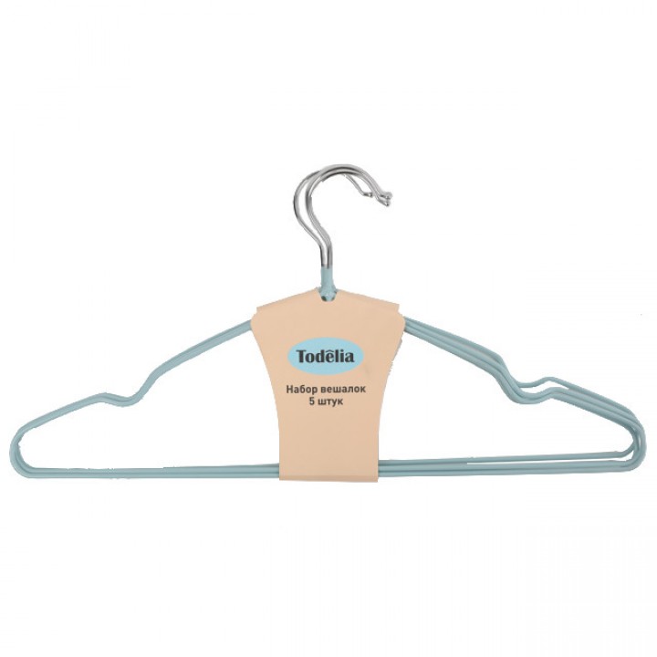 набор вешалок TODELIA 5шт 40см универсальные для легкой одежды металл с ПВХ покрытием мятный