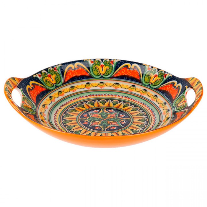 блюдо NOUVELLE HOME Arabesque 22,5х20см с ручками фарфор желтый