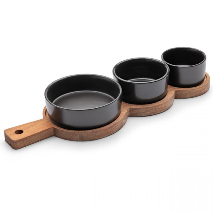 менажница APOLLO Alturo 3 секции на подставке 35х12х1,5см каменная керамика, акация