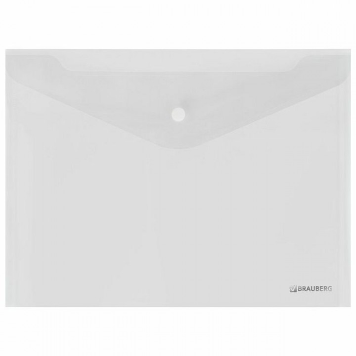 папка-конверт с кнопкой BRAUBERG Super А4 прозрачная