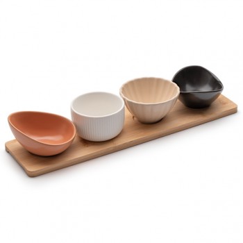 менажница APOLLO Scenario 4 секции на подставке 36х9,5х1см каменная керамика, бамбук