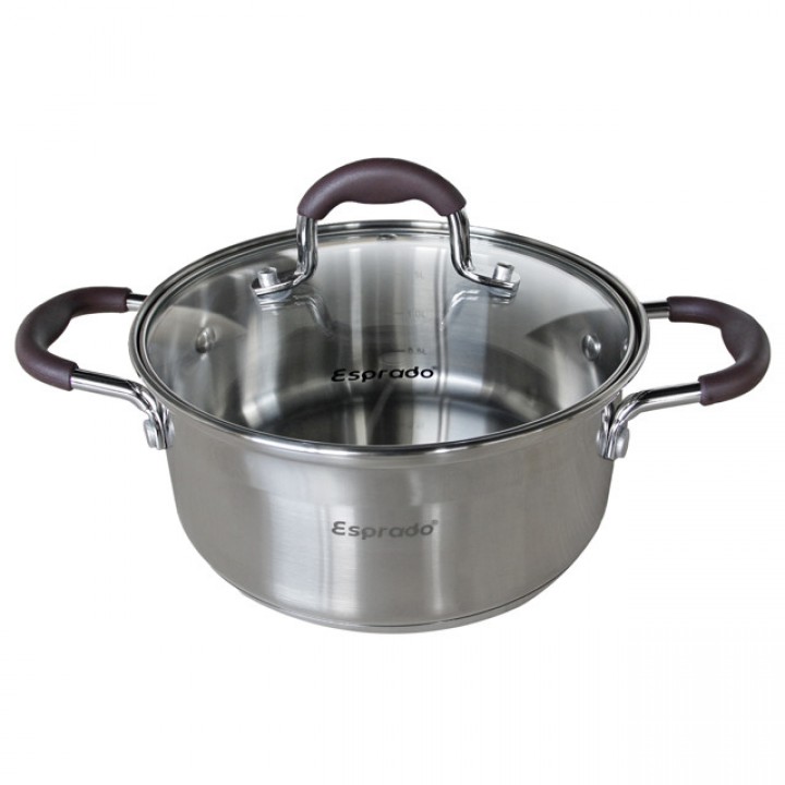кастрюля  ESPRADO Toffee 2,1л 18см нерж.сталь стеклянная крышка индукция