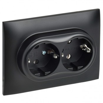 розетка 2 поста IEK Skandy с/з/ б/ш 16А черный
