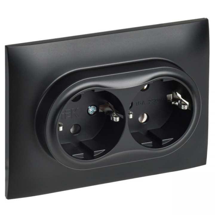 розетка 2 поста IEK Skandy с/з/ б/ш 16А черный