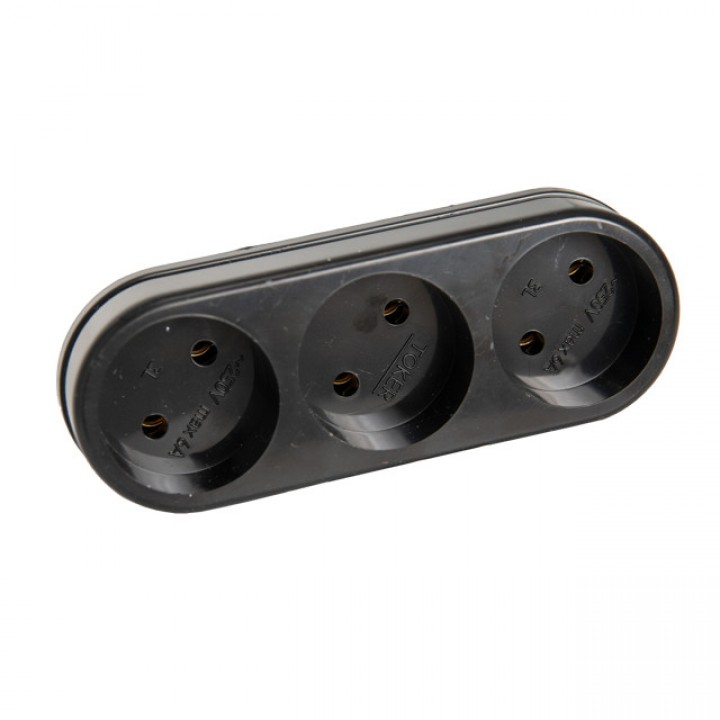 разветвитель 3 гнездо б/з 6A 3L черный