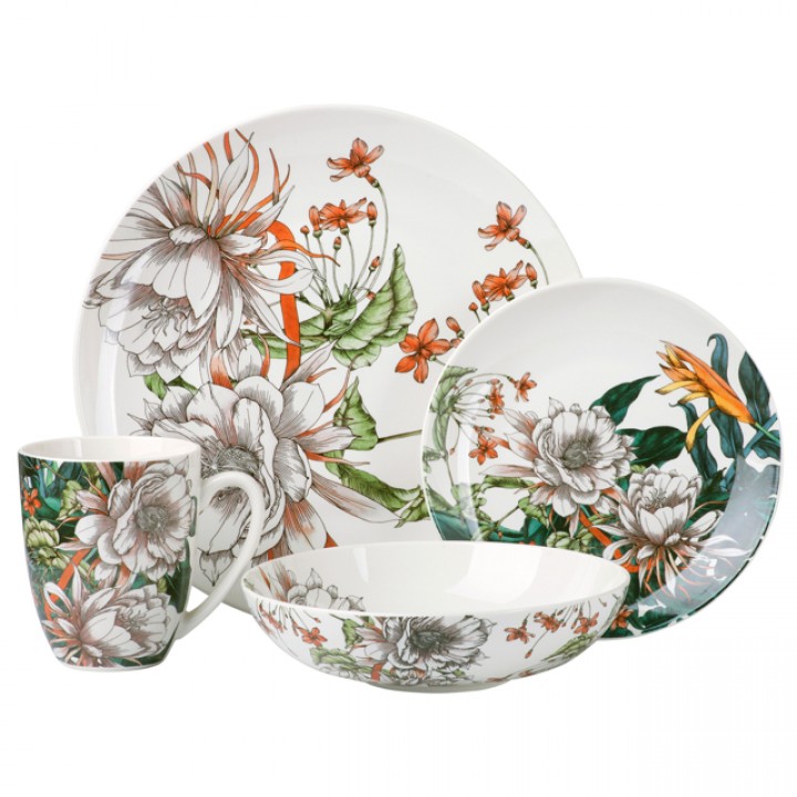 сервиз столовый MAXWELL & WILLIAMS Тропические цветы 4/16 костяной фарфор