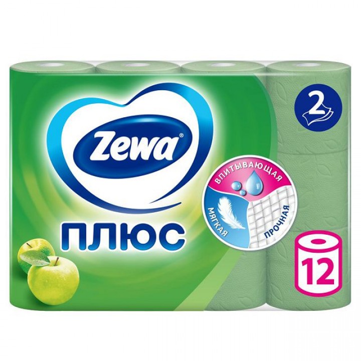 бумага туалетная ZEWA Плюс 12шт в уп. 2-слойные 184 листов аромат яблоко