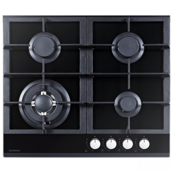 поверхность газ на стекле DARINA 1T3 C308 B 4 конфорки чугун черный