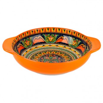 салатник NOUVELLE HOME Arabesque 24,5х20,5см 1,2л  с ручками фарфор желтый