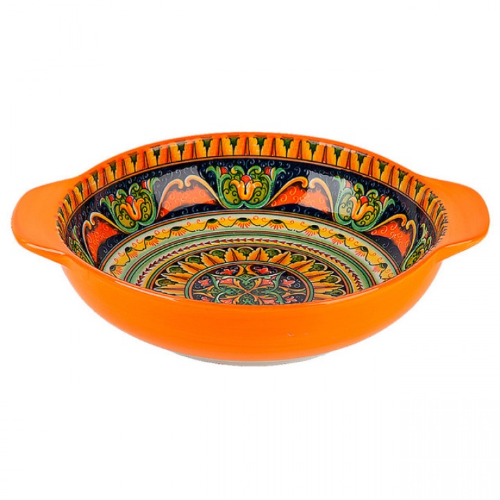 салатник NOUVELLE HOME Arabesque 24,5х20,5см 1,2л  с ручками фарфор желтый