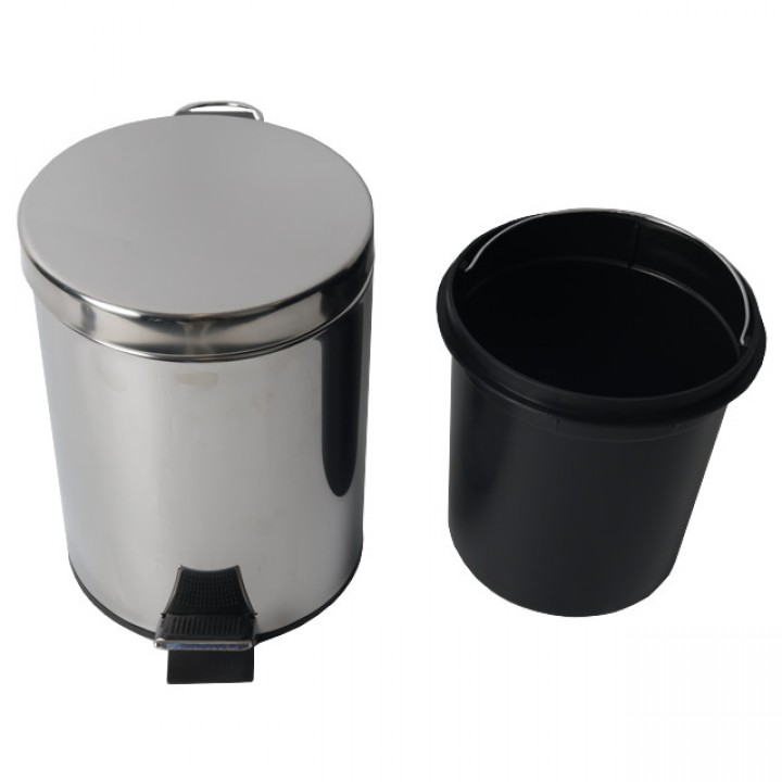 контейнер для мусора TODELIA 5л круглый с педалью нерж. сталь, пластик хром