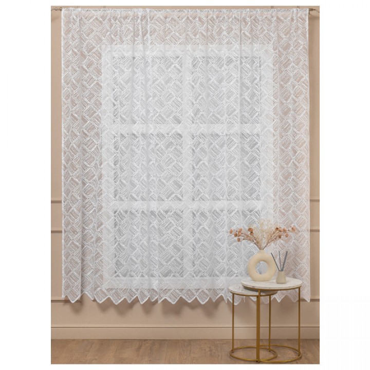 штора тюлевая на шт.ленте AMORE MIO Геометрия жаккард 300х230см белая, арт.96557