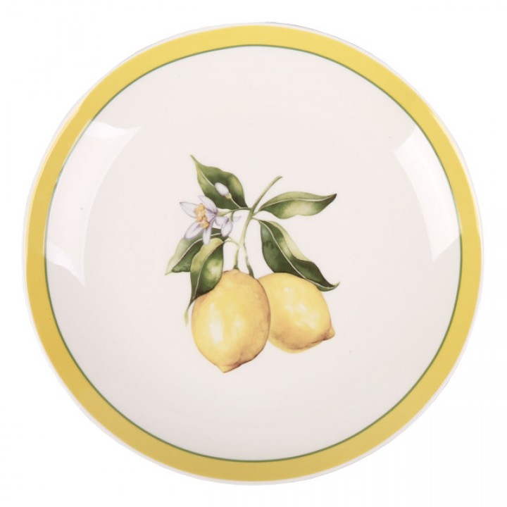 тарелка TODELIA Лимоны 23см обеденная костяной фарфор