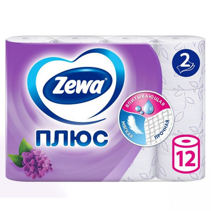 бумага туалетная ZEWA Плюс 12шт в уп. 2-слойные 184 листов аромат сирень