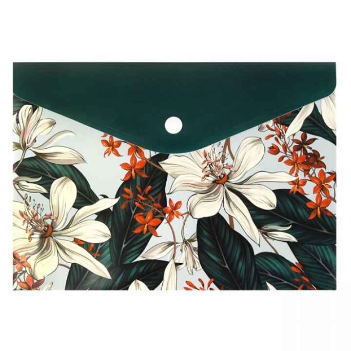 папка для документов Тропические цветы А5 24х17 см 180 мкм кнопка полипропилен