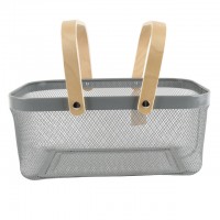 корзина для хранения TODELIA Thorm 400х210х180мм с ручкой металл/дерево серая