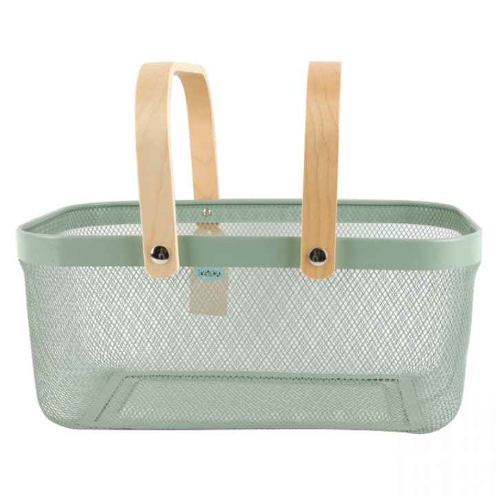 корзина для хранения TODELIA Thorm 400х210х180мм с ручкой металл/дерево зеленая