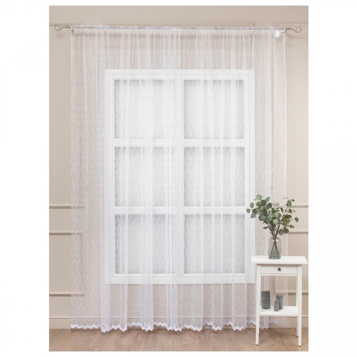 штора тюлевая на шт.ленте AMORE MIO сетка с вышивкой 300х260см белая, арт.31835