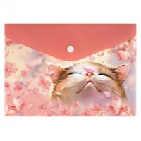 папка для документов Цветочный кот А5 24х17 см 180 мкм кнопка полипропилен розовый